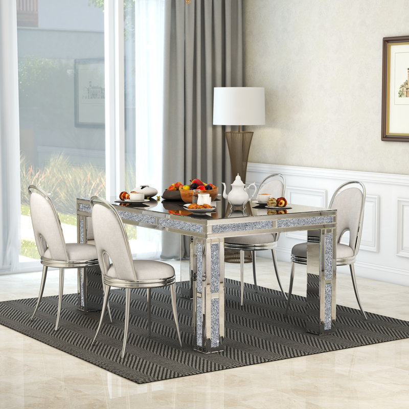 Glass inlay dining table sales